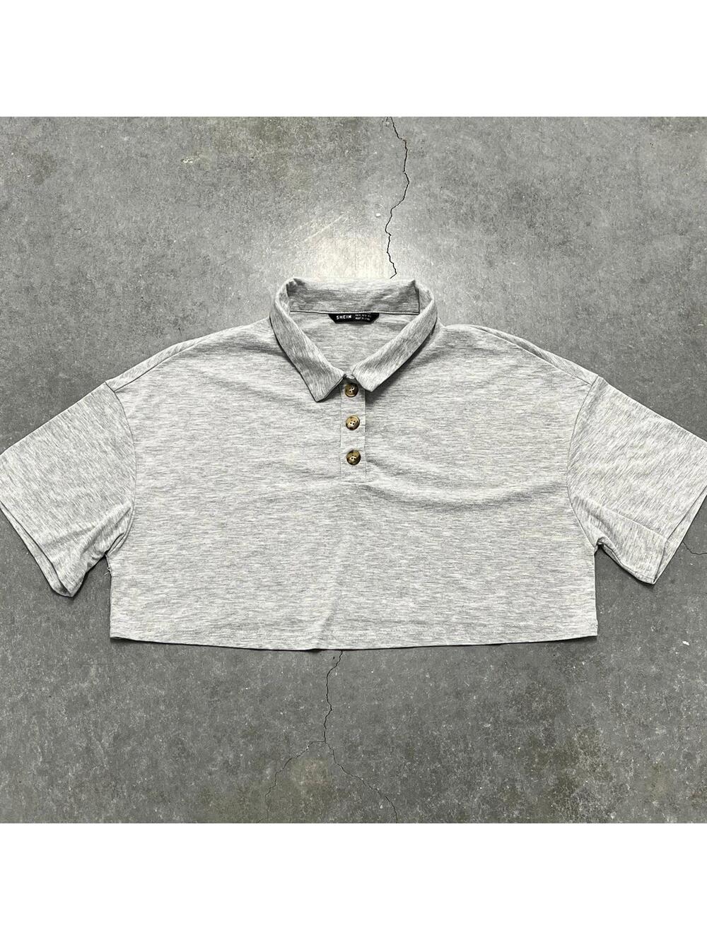 Shein Silver Crop Top Polo Shirt